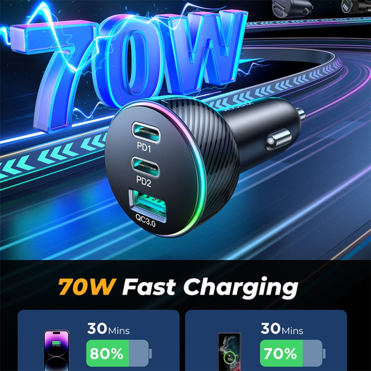 JOYROOM JR-CL26 70W 3-port USB+USB-C / Type-C Car Charger(Black)
