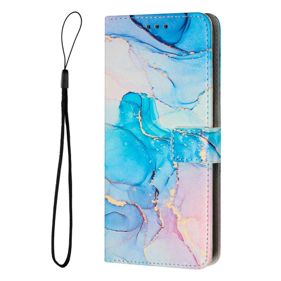 For Motorola Moto E13 Painted Marble Pattern Leather Phone Case(Pink Green)