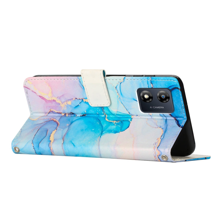 For Motorola Moto E13 Painted Marble Pattern Leather Phone Case(Pink Green)