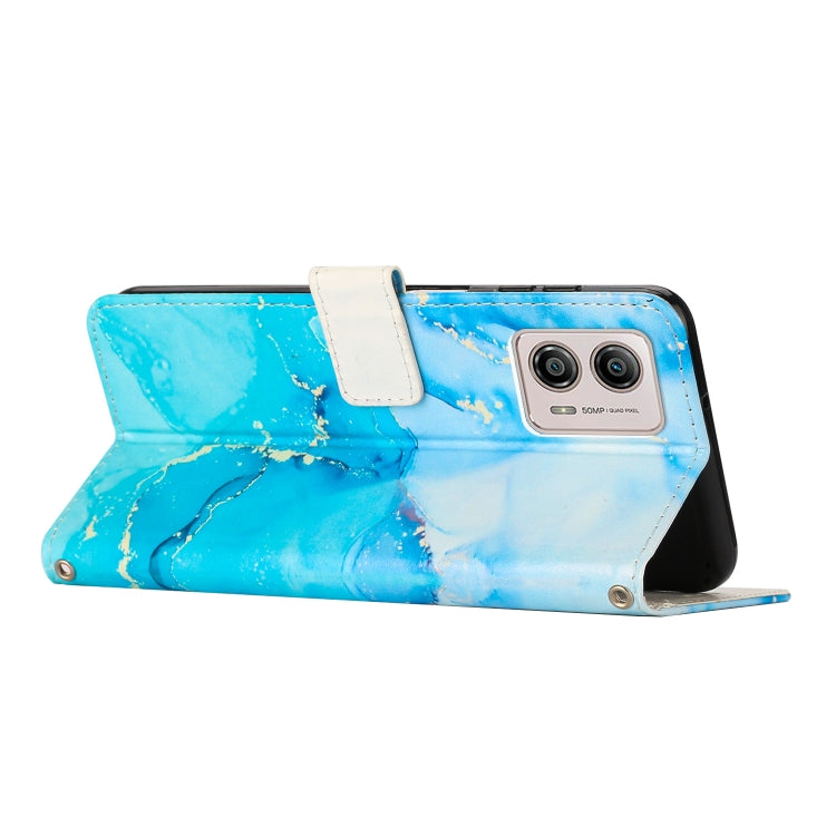 For Motorola Moto G73 Painted Marble Pattern Leather Phone Case(Blue Green)