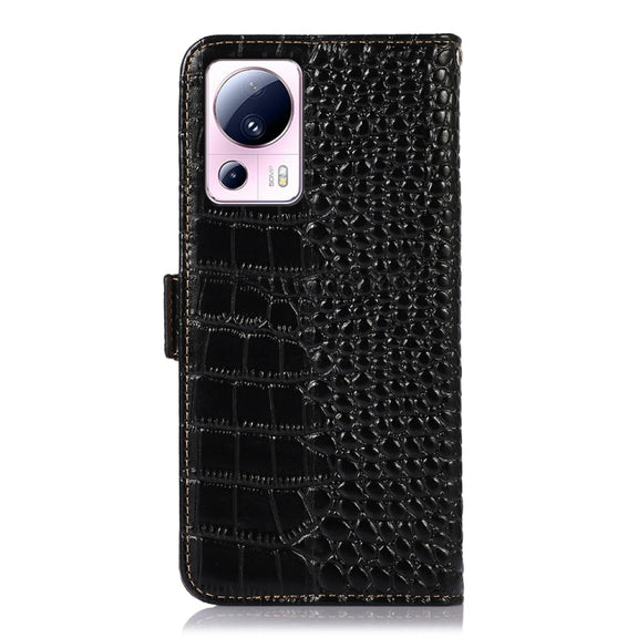 For Xiaomi 13 Lite / Civi 2 Crocodile Top Layer Cowhide Leather Phone Case(Black)