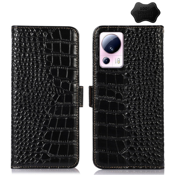 For Xiaomi 13 Lite / Civi 2 Crocodile Top Layer Cowhide Leather Phone Case(Black)