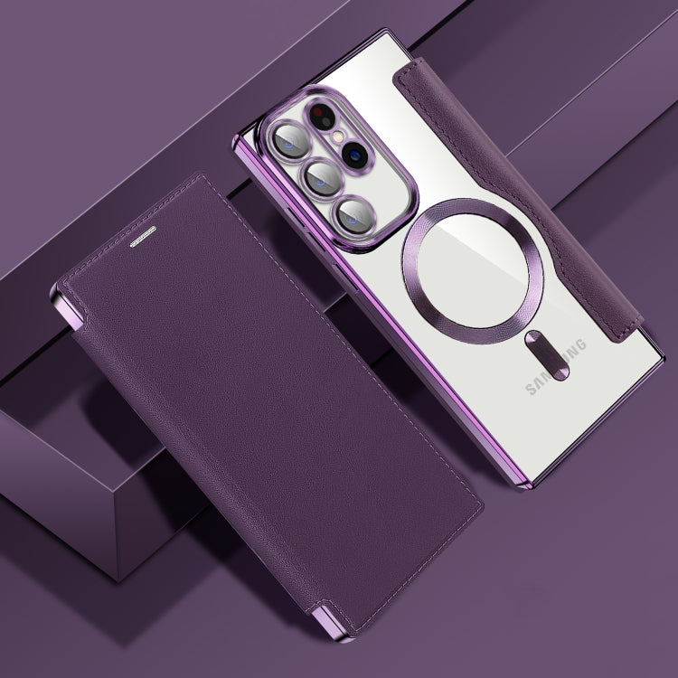 For Samsung Galaxy S23 5G MagSafe Magnetic RFID Anti-theft Leather Phone Case(Dark Purple)