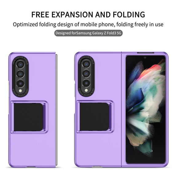 For Samsung Galaxy Z Fold3 5G Three-dimensional Folding Holder PC Phone Case(Purple)