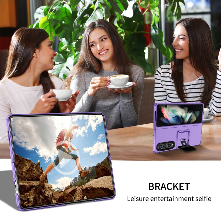 For Samsung Galaxy Z Fold3 5G Three-dimensional Folding Holder PC Phone Case(Purple)