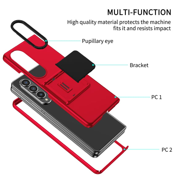 For Samsung Galaxy Z Fold4 5G Three-dimensional Folding Holder PC Phone Case(Red)