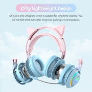 T25 RGB Stereo Cat Ear Bluetooth Wireless Headphones with Detachable Microphone(Black)