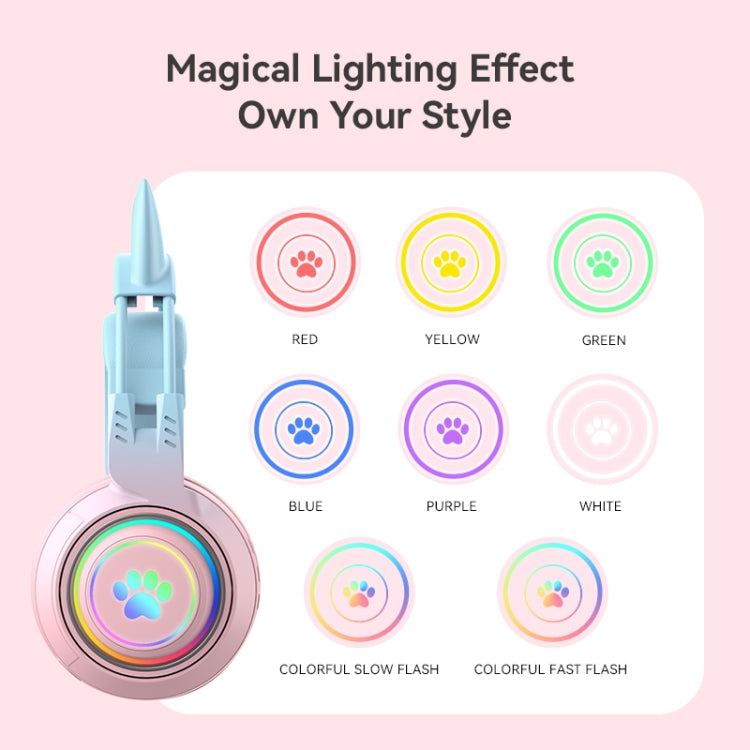 T25 RGB Stereo Cat Ear Bluetooth Wireless Headphones with Detachable Microphone(Black)