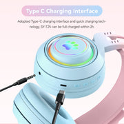 T25 RGB Stereo Cat Ear Bluetooth Wireless Headphones with Detachable Microphone(Black)