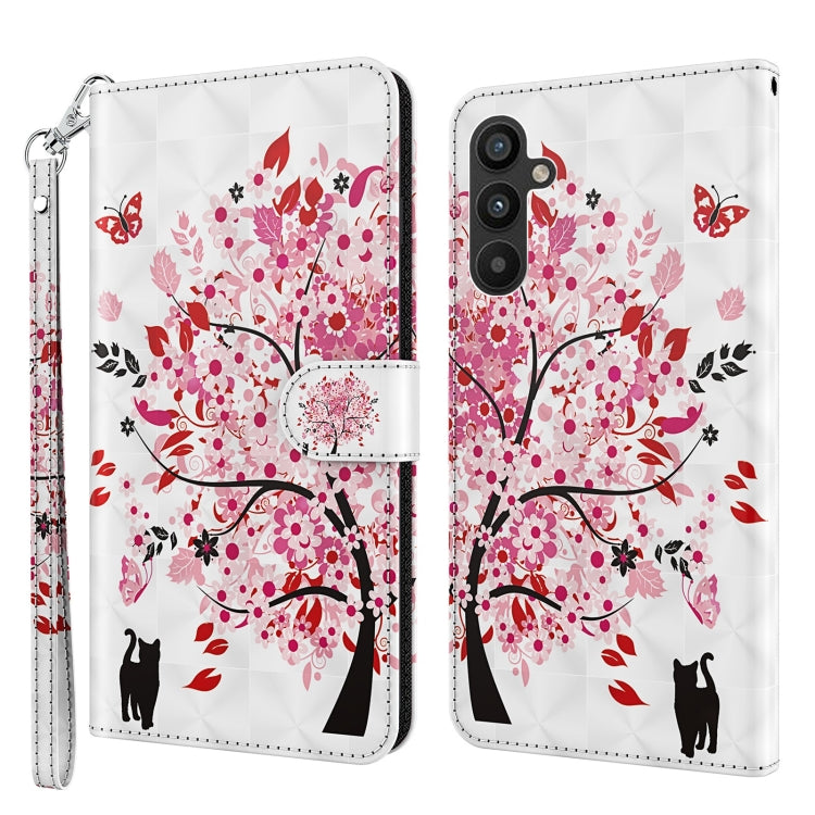 For Samsung Galaxy A34 5G 3D Painting Pattern TPU + PU Leather Phone Case(Cat Under The Tree)