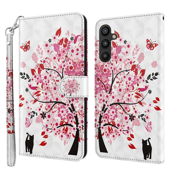 For Samsung Galaxy A34 5G 3D Painting Pattern TPU + PU Leather Phone Case(Cat Under The Tree)