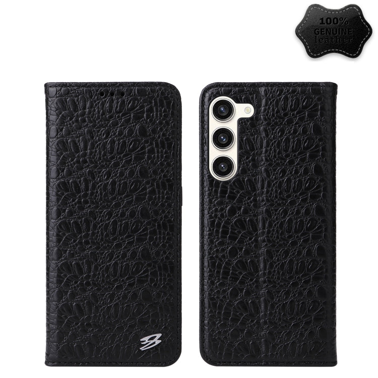 For Samsung Galaxy S23 5G Fierre Shann Crocodile Texture Magnetic Genuine Leather Phone Case(Black)
