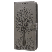 For Samsung Galaxy A54 5G Tree & Deer Pattern Pressed Printing Horizontal Flip Leather Phone Case(Grey)