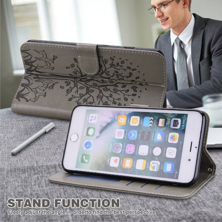 For Samsung Galaxy A54 5G Tree & Deer Pattern Pressed Printing Horizontal Flip Leather Phone Case(Grey)