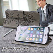For Samsung Galaxy A54 5G Tree & Deer Pattern Pressed Printing Horizontal Flip Leather Phone Case(Grey)