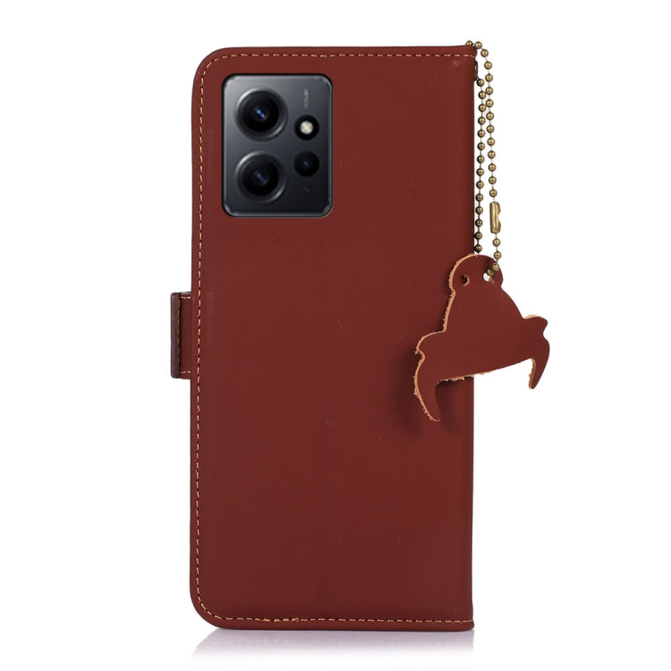 For Xiaomi Redmi Note 12 4G Global Genuine Leather Magnetic RFID Leather Phone Case(Coffee)