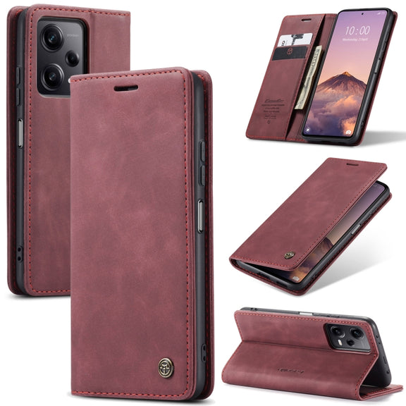 For Xiaomi Redmi Note 12 Pro+ 5G CaseMe 013 Multifunctional Horizontal Flip Leather Phone Case(Wine Red)