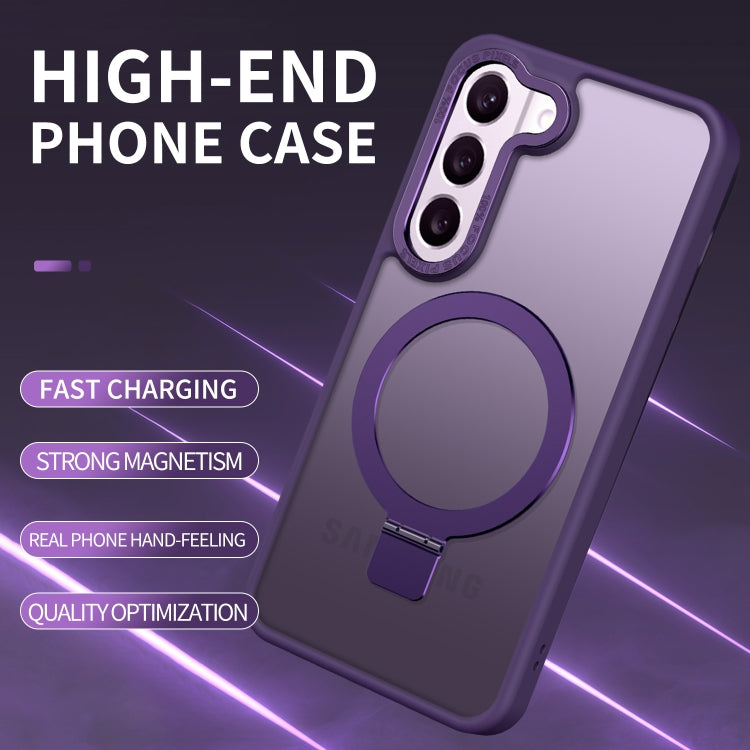 For Samsung Galaxy S23 5G Skin Feel MagSafe Magnetic Holder Phone Case(Dark Blue)