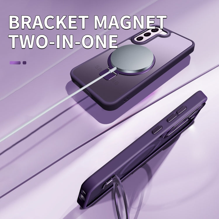 For Samsung Galaxy S23 5G Skin Feel MagSafe Magnetic Holder Phone Case(Sierra Blue)