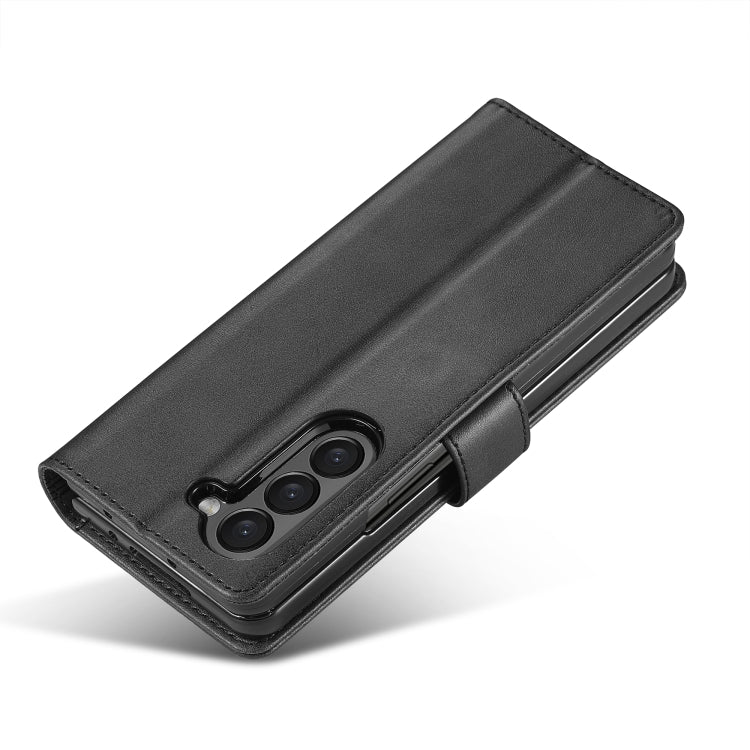 For Samsung Galaxy Z Fold5 5G LC.IMEEKE Calf Texture Leather Phone Case(Black)