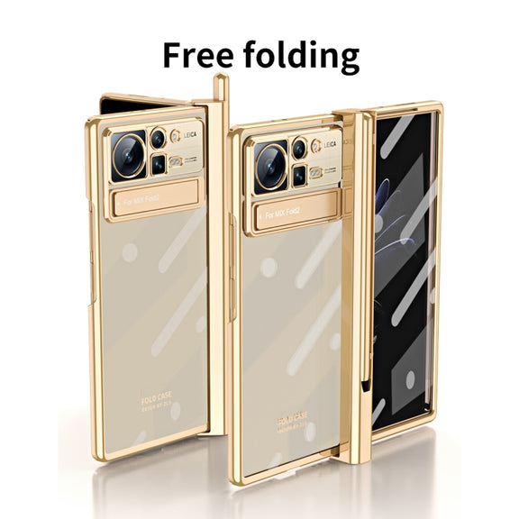 For Xiaomi Mix Fold 2 Electroplated Hinge Transparent Phone Case with Pen Slot(Rose Gold)