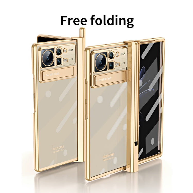 For Xiaomi Mix Fold 2 Electroplated Hinge Transparent Phone Case with Pen Slot(Blue)