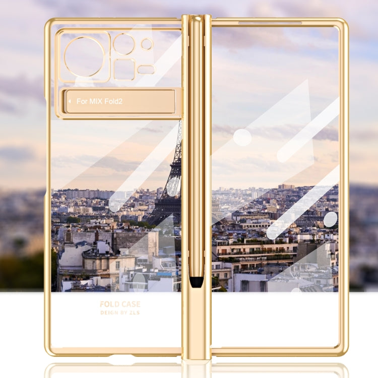 For Xiaomi Mix Fold 2 Electroplated Hinge Transparent Phone Case with Pen Slot(Black)