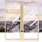 For Xiaomi Mix Fold 2 Electroplated Hinge Transparent Phone Case with Pen Slot(Blue)
