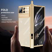 For Xiaomi Mix Fold 2 Electroplated Hinge Transparent Phone Case with Pen Slot(Blue)