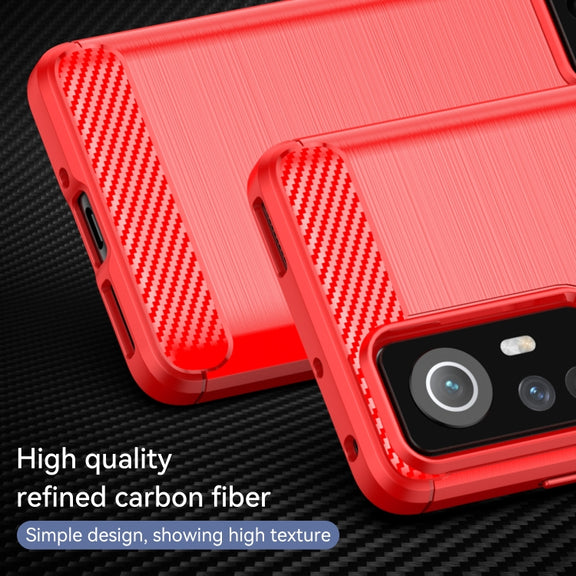 For Xiaomi Redmi 12S Brushed Texture Carbon Fiber TPU Phone Case(Red)