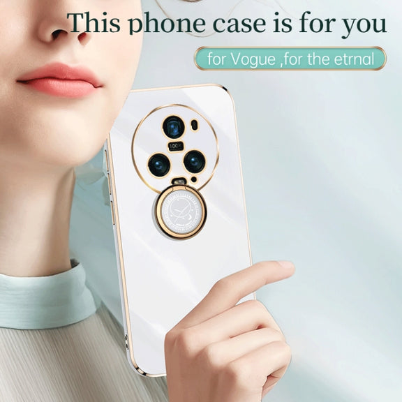 For Honor Magic5 Pro 5G XINLI Straight Edge 6D Electroplate TPU Phone Case with Ring Holder(White)