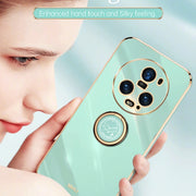 For Honor Magic5 Pro 5G XINLI Straight Edge 6D Electroplate TPU Phone Case with Ring Holder(White)
