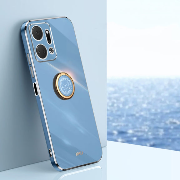 For Honor X7a 2023 XINLI Straight Edge 6D Electroplate TPU Phone Case with Ring Holder(Celestial Blue)