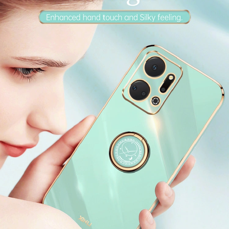 For Honor X7a 2023 XINLI Straight Edge 6D Electroplate TPU Phone Case with Ring Holder(Celestial Blue)