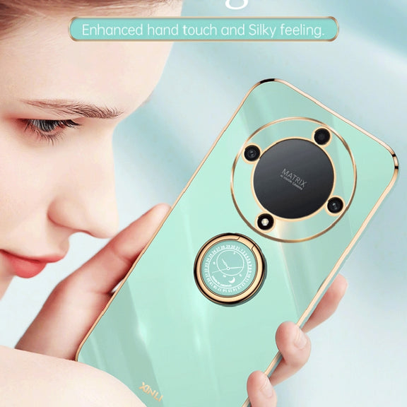 For Honor X9a 5G XINLI Straight Edge 6D Electroplate TPU Phone Case with Ring Holder(Celestial Blue)