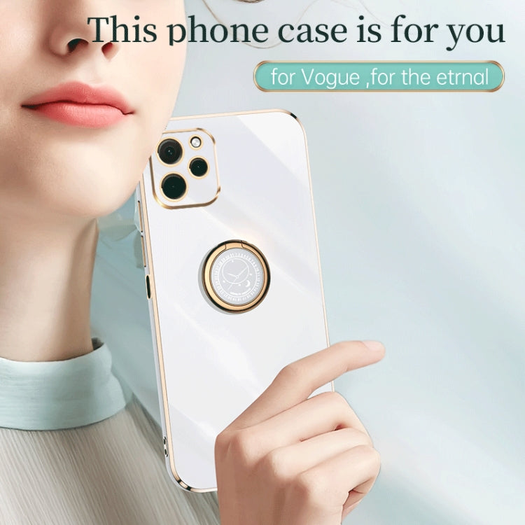 For Huawei nova Y61 XINLI Straight Edge 6D Electroplate TPU Phone Case with Ring Holder(White)