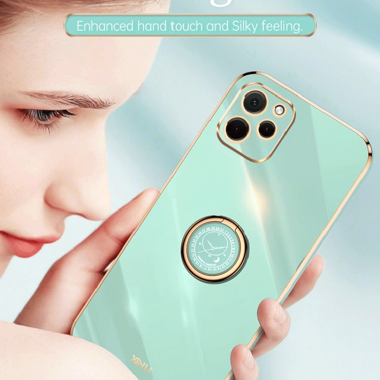 For Huawei nova Y61 XINLI Straight Edge 6D Electroplate TPU Phone Case with Ring Holder(Hawthorn Red)