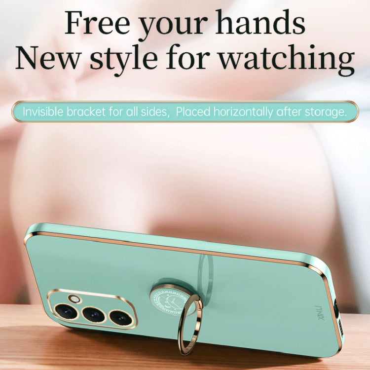 For Samsung Galaxy A34 5G XINLI Straight Edge 6D Electroplate TPU Phone Case with Ring Holder(Mint Green)