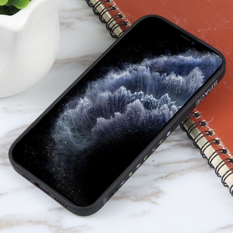 For iPhone 11 Pro Max Astronaut Pattern Silicone Straight Edge Phone Case(Planet Landing-Black)