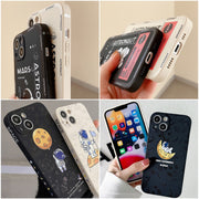 For iPhone 11 Pro Max Astronaut Pattern Silicone Straight Edge Phone Case(Planet Landing-Black)