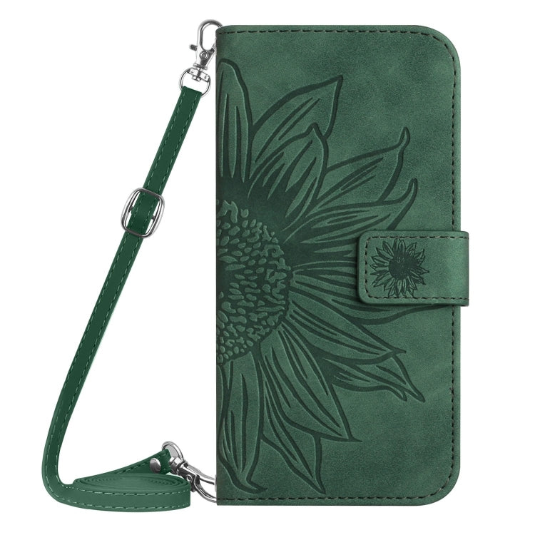 For Samsung Galaxy M14 5G Skin Feel Sun Flower Pattern Flip Leather Phone Case with Lanyard(Green)