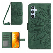 For Samsung Galaxy M14 5G Skin Feel Sun Flower Pattern Flip Leather Phone Case with Lanyard(Green)