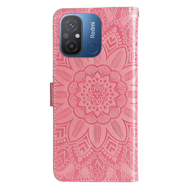 For Xiaomi Redmi 11A 4G/12C Embossed Sunflower Leather Phone Case(Rose Gold)