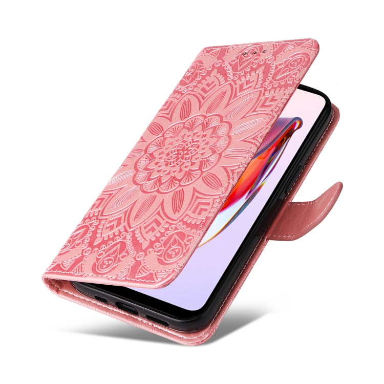 For Xiaomi Redmi 11A 4G/12C Embossed Sunflower Leather Phone Case(Rose Gold)