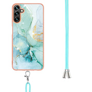 For Samsung Galaxy A34 5G Electroplating Marble IMD TPU Phone Case with Lanyard(Green 003)