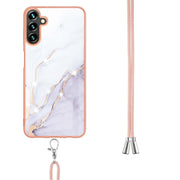 For Samsung Galaxy A54 5G Electroplating Marble IMD TPU Phone Case with Lanyard(White 006)