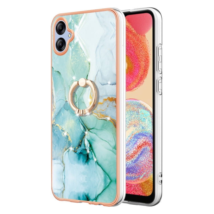 For Samsung Galaxy A04e Electroplating Marble IMD TPU Phone Case with Ring Holder(Green 003)