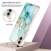 For Samsung Galaxy A04e Electroplating Marble IMD TPU Phone Case with Ring Holder(Green 003)