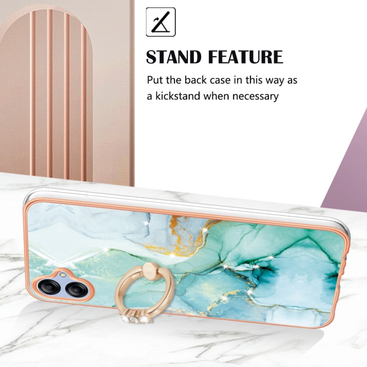 For Samsung Galaxy A04e Electroplating Marble IMD TPU Phone Case with Ring Holder(Green 003)
