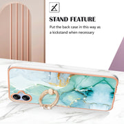 For Samsung Galaxy A04e Electroplating Marble IMD TPU Phone Case with Ring Holder(Green 003)